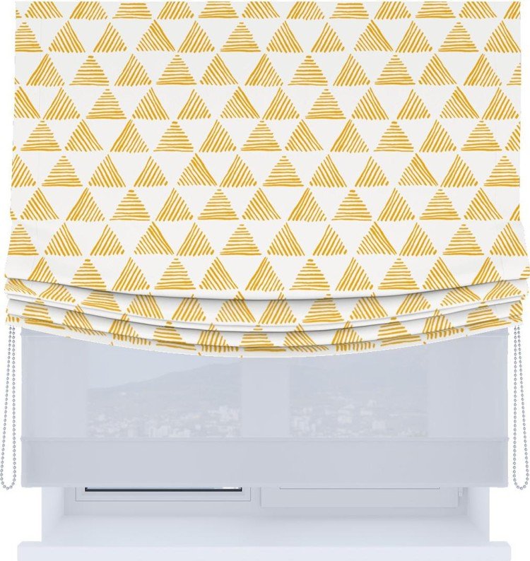 Римская штора «Кортин», день-ночь с мягкими складками, «Желтые треугольники»
