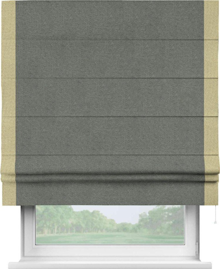 Римская штора «Кортин» с кантом Стрим Дуо, для проема, ткань лён димаут, тёмно-серый