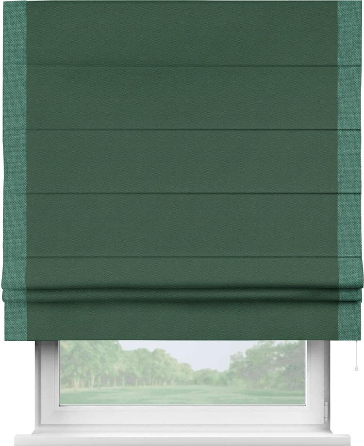 Римская штора «Кортин» с кантом Стрим Дуо, для проема, ткань лён димаут, тёмно-зелёный