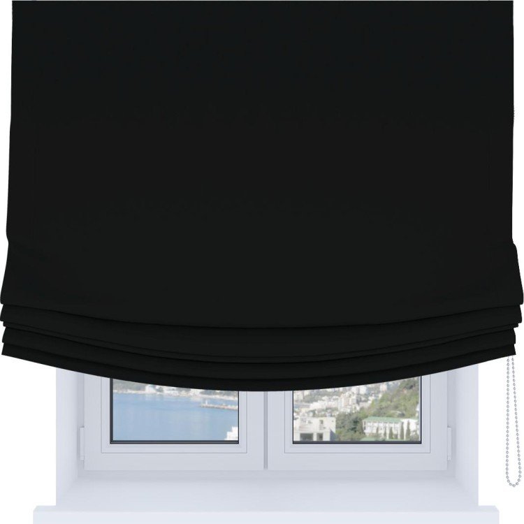 Римская штора «Кортин», блэкаут однотонный черный, Soft с мягкими складками